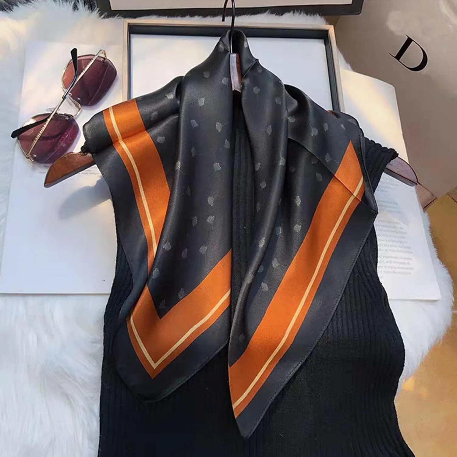 100% Mulberry Silk Neck Scarf - 21"x21" Small Printed Square Neckerchief Scarves for Women Gift Packed