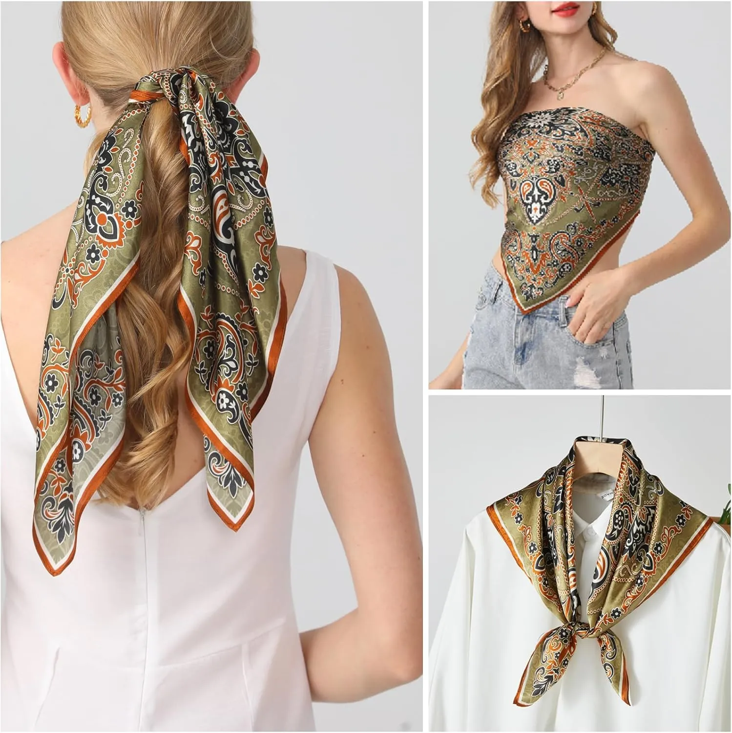 100% Mulberry Silk Scarf 27"x27" Square Silk Scarves Hair Wrap Neck Head Scarf for Women, Mothers Day Gifts