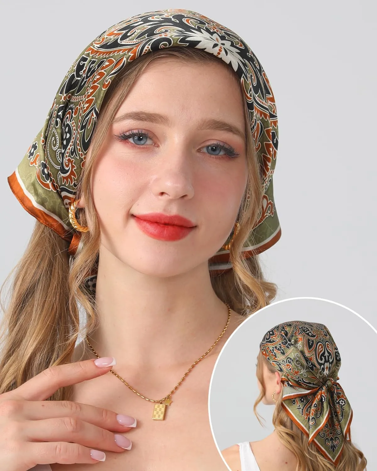 100% Mulberry Silk Scarf 27"x27" Square Silk Scarves Hair Wrap Neck Head Scarf for Women, Mothers Day Gifts
