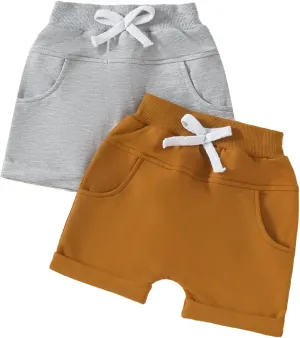 2 Pack Toddler Shorts Boys Girls Elastic Waist Solid Color Gingham Stripe Shorts Bottoms Summer