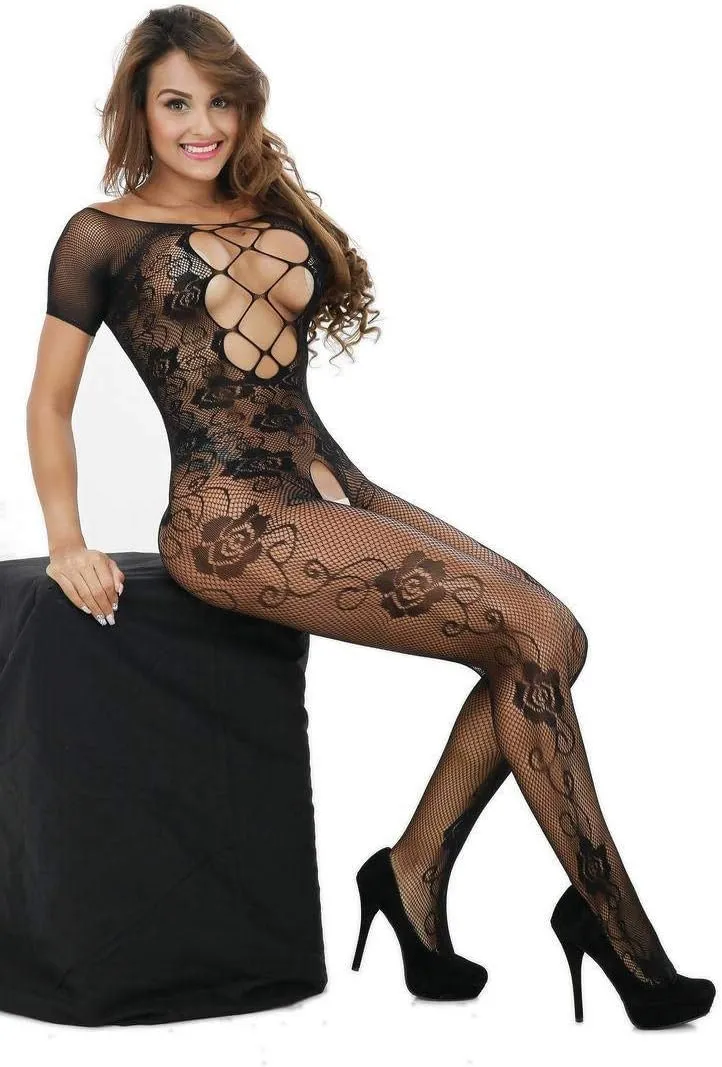2 Pack Womens One Size Fishnet Bodystockings Striped Lingerie Crotchless Bodysuits Tights Suspenders Black