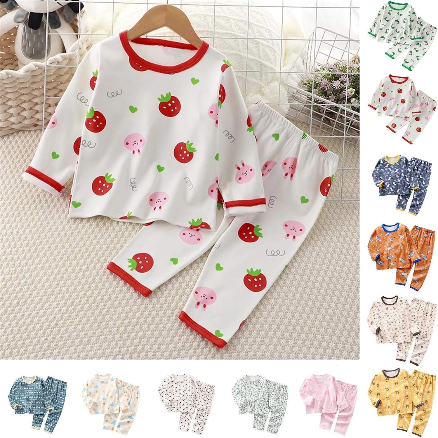 2-Piece Cotton ajamas Set for Kids Toddler Boy Girl Cartoon Long Sleeve leepwear Pullover Tops Pants Baby Outfit