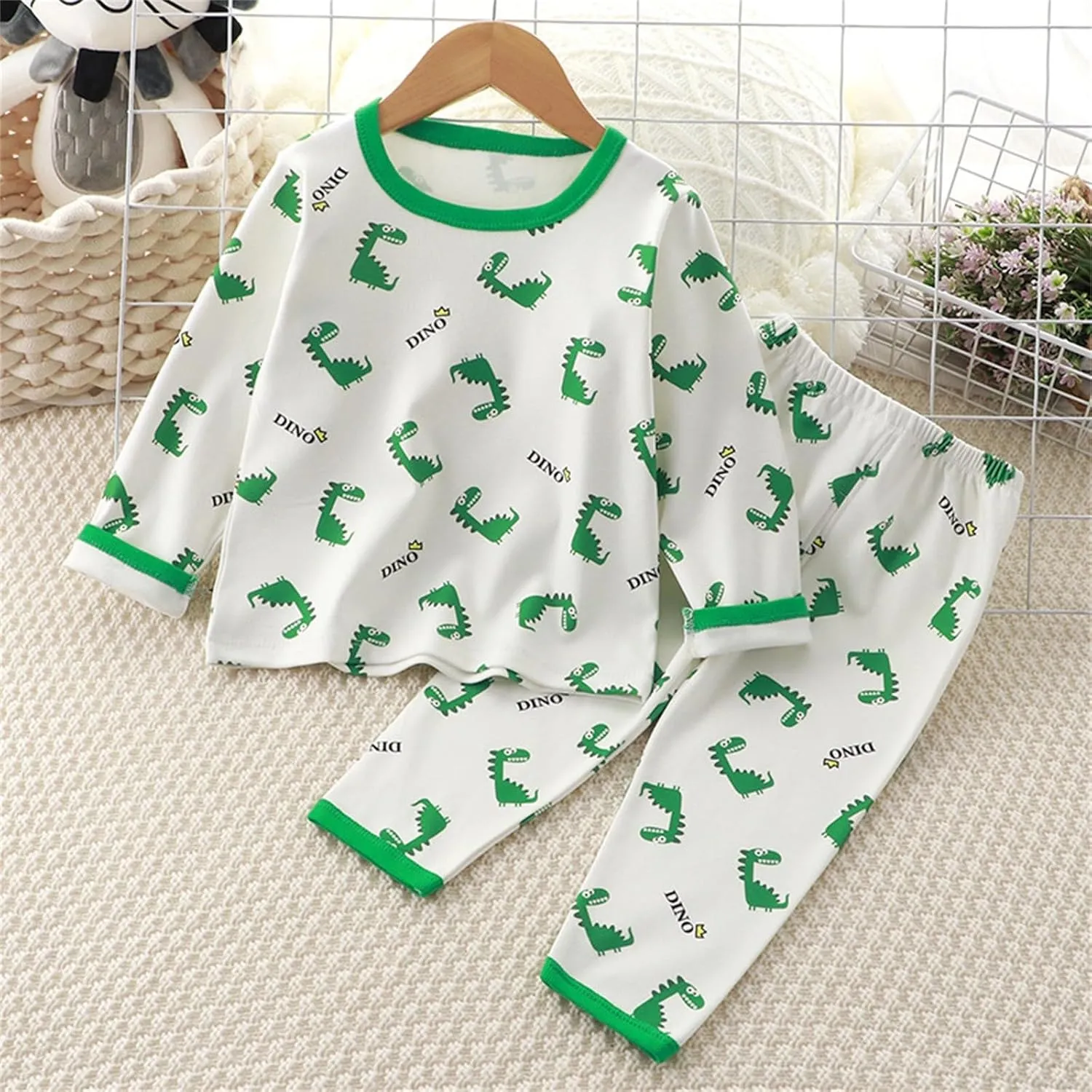 2-Piece Cotton ajamas Set for Kids Toddler Boy Girl Cartoon Long Sleeve leepwear Pullover Tops Pants Baby Outfit