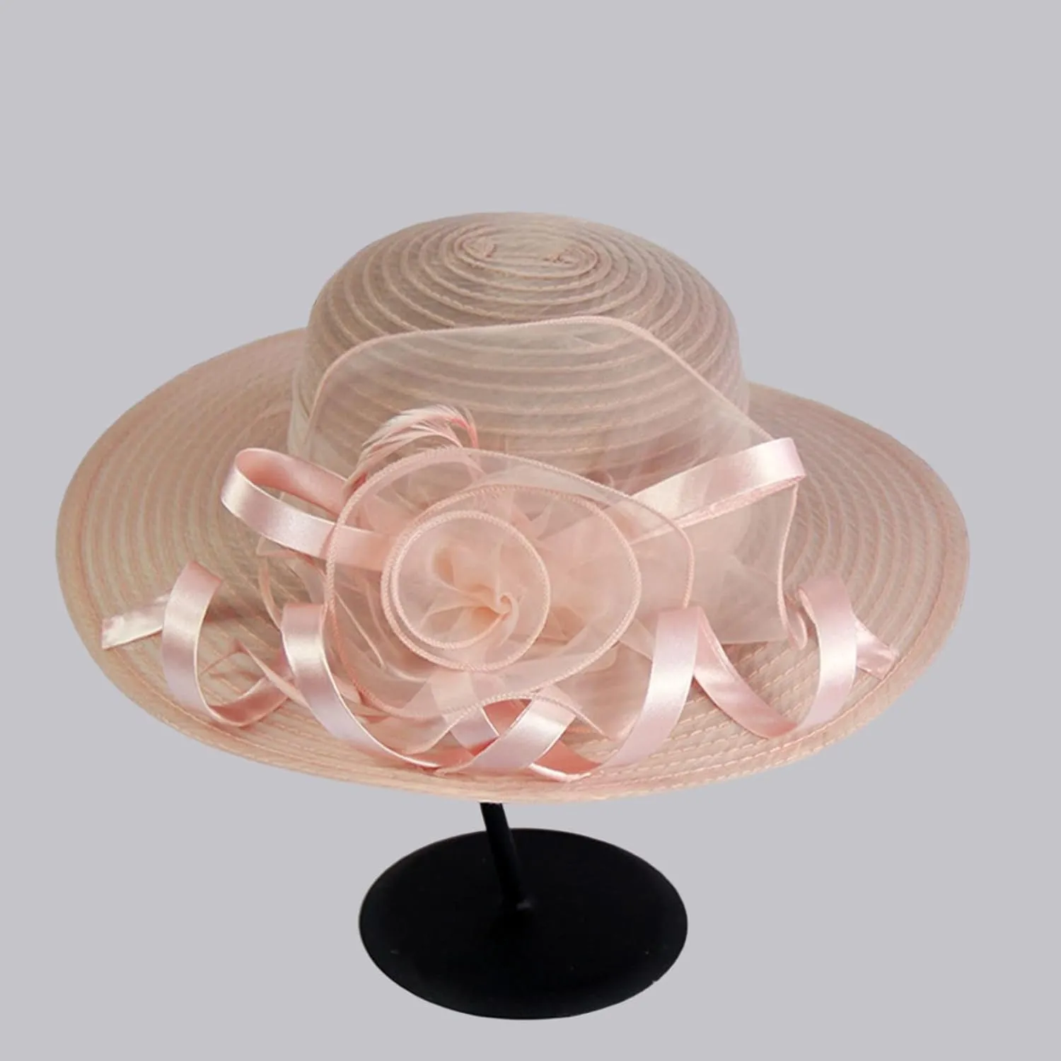 2025 Derby Hats for Women Girls Ladies, Organza Flower Wide Brim Church Tea Party Wedding Fascinator Sun Hat