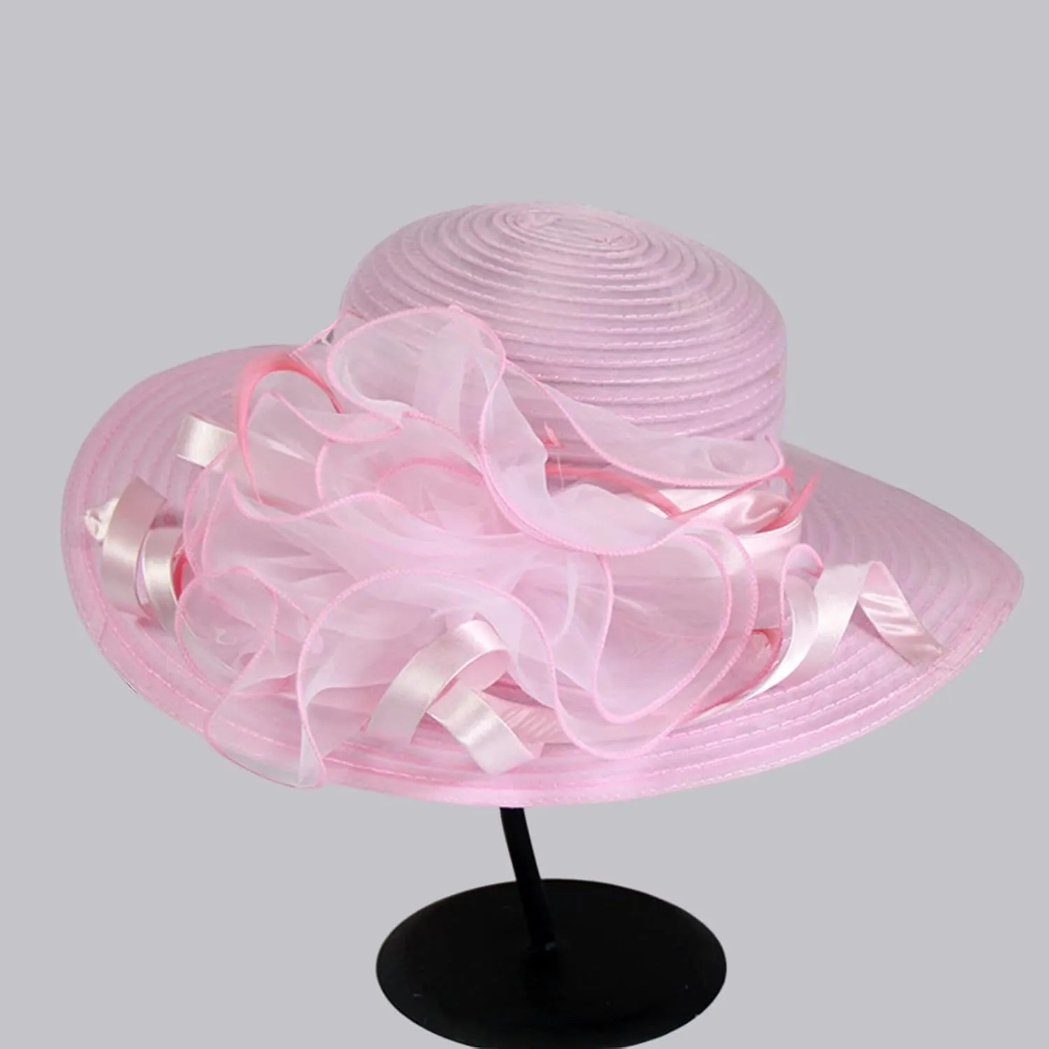 2025 Derby Hats for Women Girls Ladies, Organza Flower Wide Brim Church Tea Party Wedding Fascinator Sun Hat