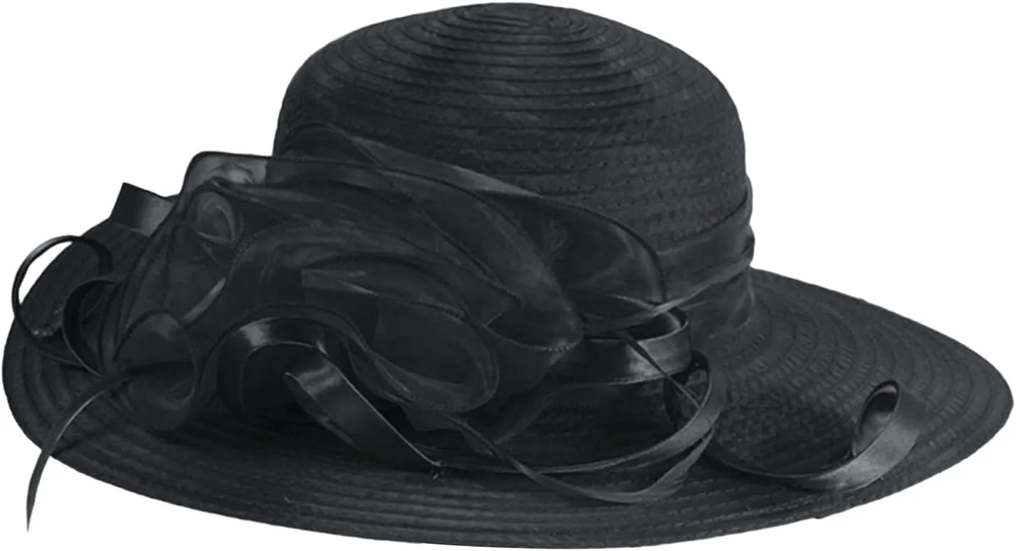 2025 Derby Hats for Women Girls Ladies, Organza Flower Wide Brim Church Tea Party Wedding Fascinator Sun Hat