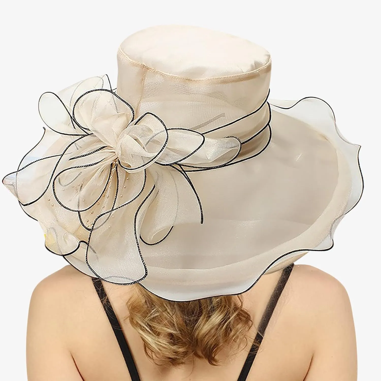 2025 Derby Hats for Women Girls Ladies, Organza Flower Wide Brim Church Tea Party Wedding Fascinator Sun Hat