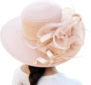 2025 Derby Hats for Women Girls Ladies, Organza Flower Wide Brim Church Tea Party Wedding Fascinator Sun Hat
