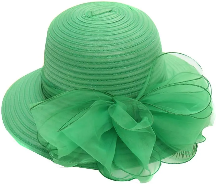 2025 Derby Hats for Women Girls Ladies, Organza Flower Wide Brim Church Tea Party Wedding Fascinator Sun Hat