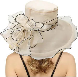 2025 Derby Hats for Women Girls Ladies, Organza Flower Wide Brim Church Tea Party Wedding Fascinator Sun Hat