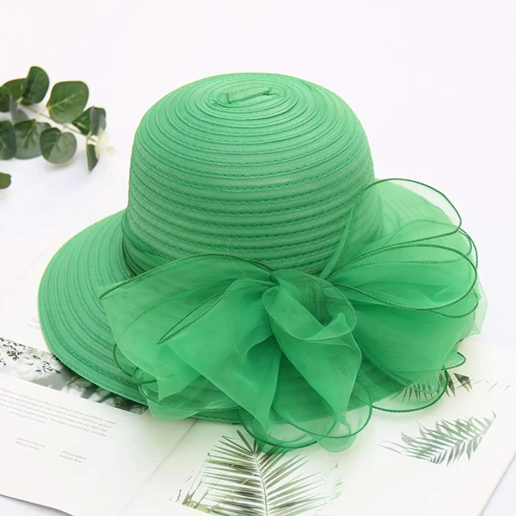2025 Derby Hats for Women Girls Ladies, Organza Flower Wide Brim Church Tea Party Wedding Fascinator Sun Hat