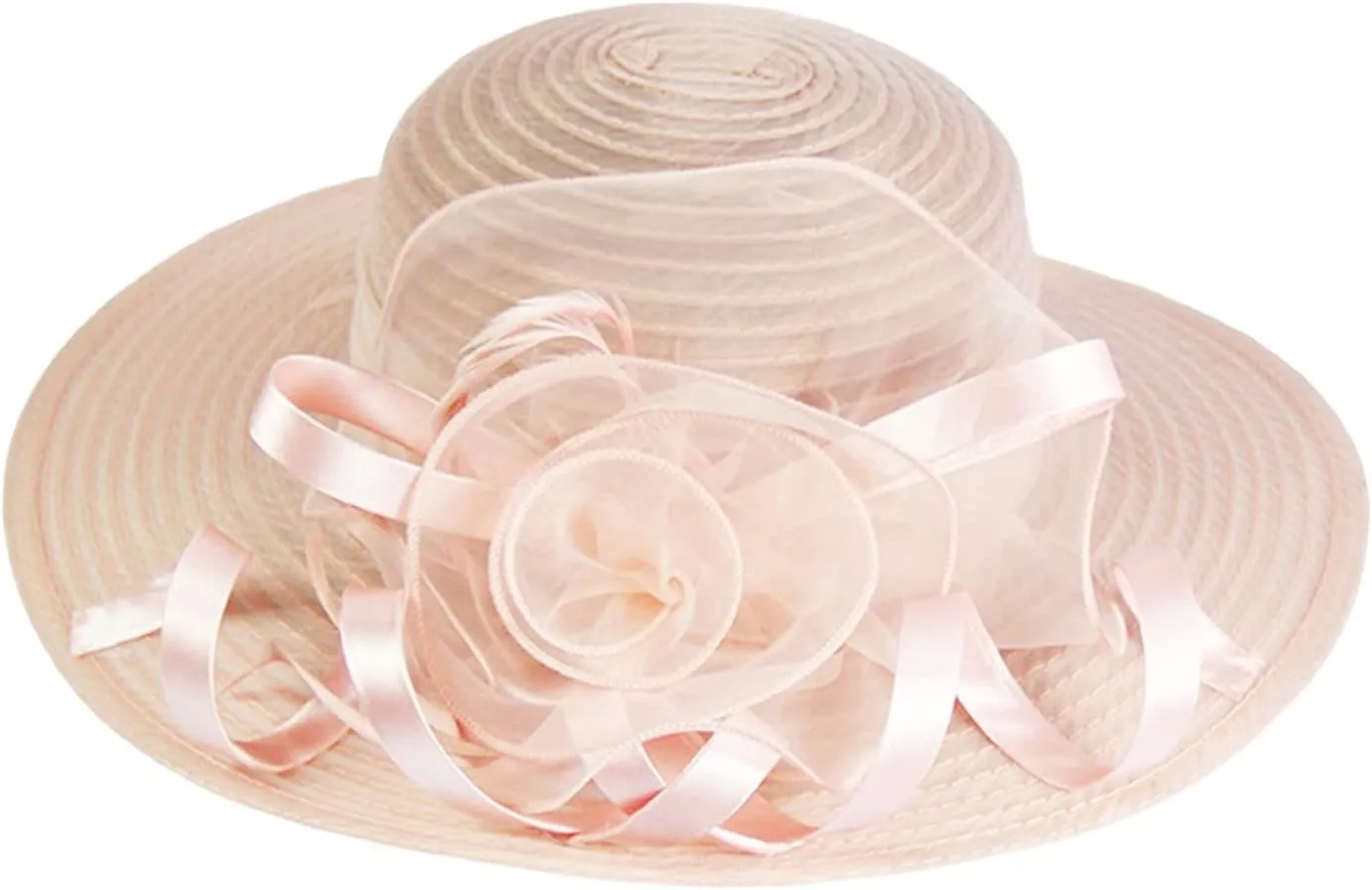 2025 Derby Hats for Women Girls Ladies, Organza Flower Wide Brim Church Tea Party Wedding Fascinator Sun Hat