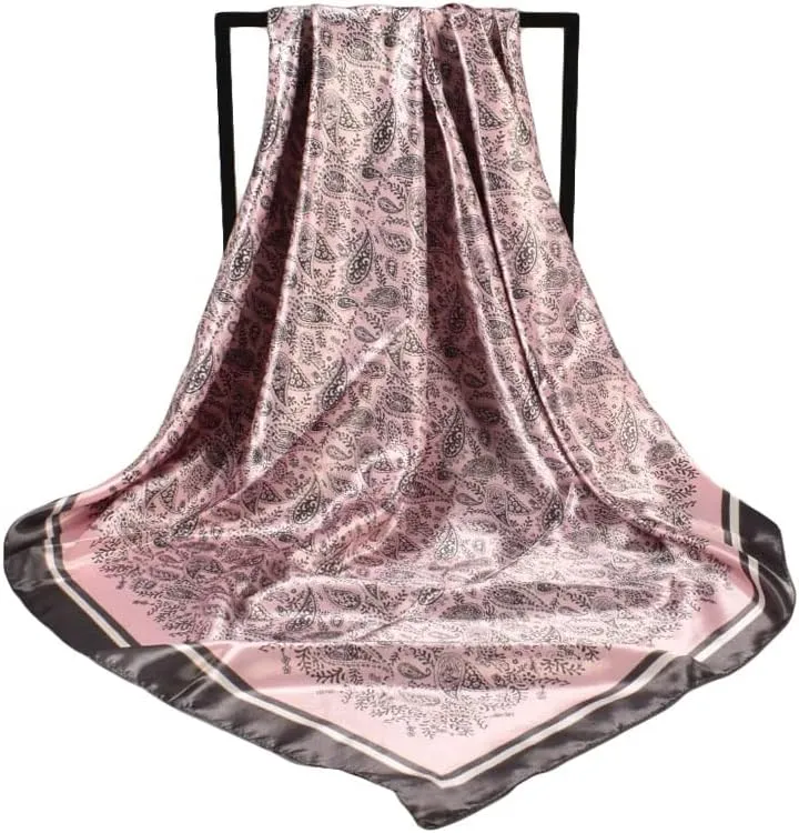 4Pcs Silk Head Scarves for Women Satin Hair Scarf 35”Large Square Bandana Silk Like Neck Scarf Shawl