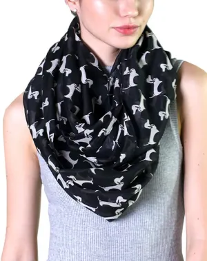 (6 COLORS) Bella Dachshund Doxie Dog Infinity Scarf, Women's Animal Print Loop Shawl