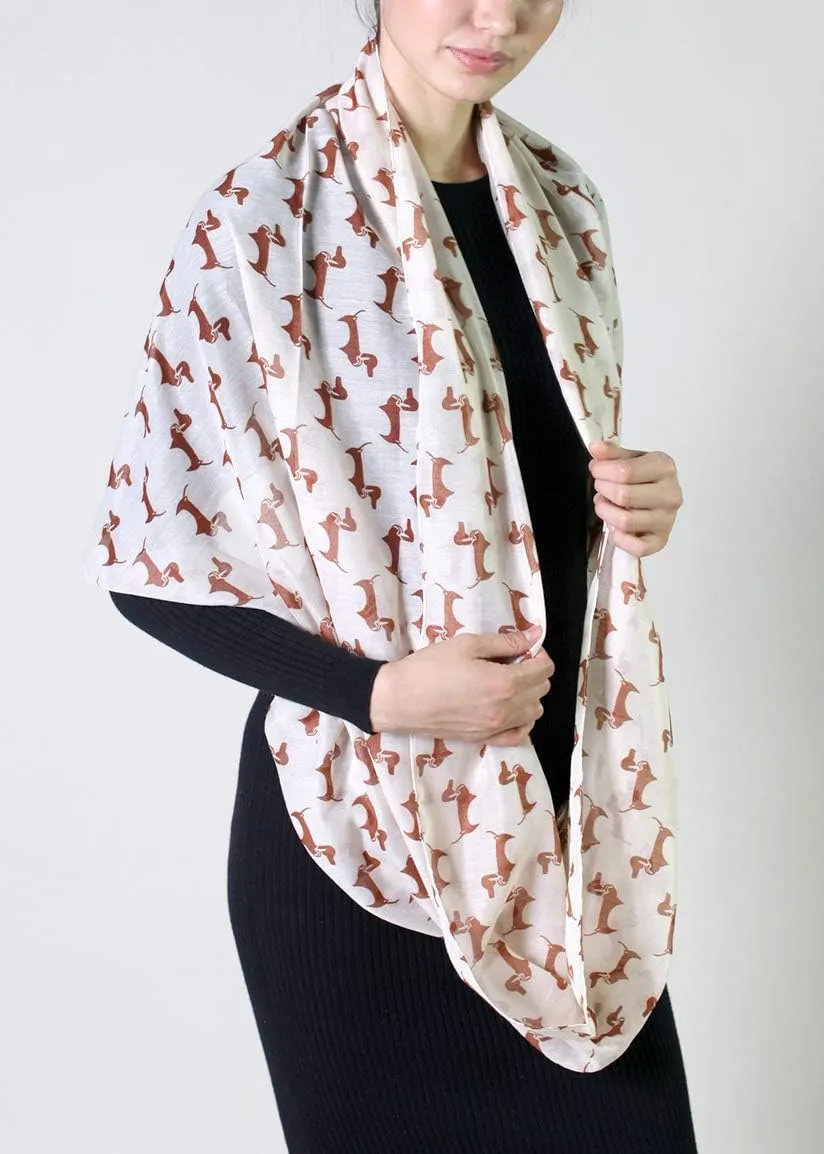 (6 COLORS) Bella Dachshund Doxie Dog Infinity Scarf, Women's Animal Print Loop Shawl
