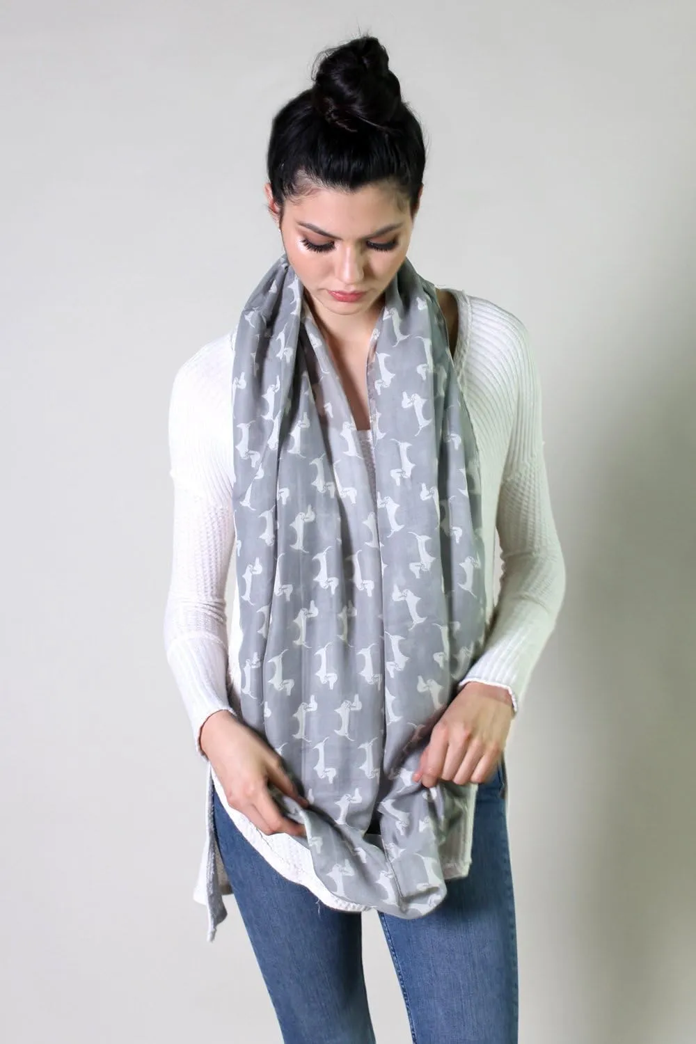 (6 COLORS) Bella Dachshund Doxie Dog Infinity Scarf, Women's Animal Print Loop Shawl