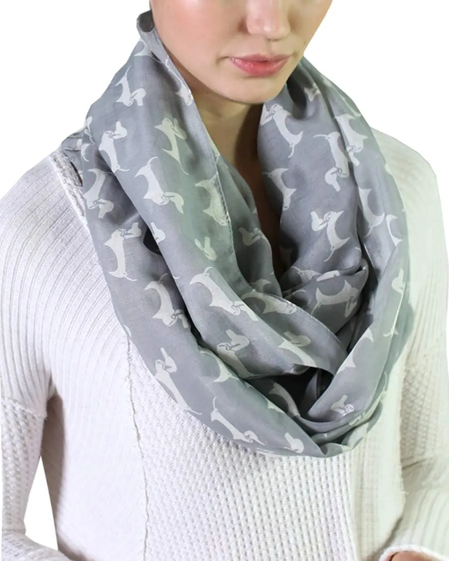 (6 COLORS) Bella Dachshund Doxie Dog Infinity Scarf, Women's Animal Print Loop Shawl