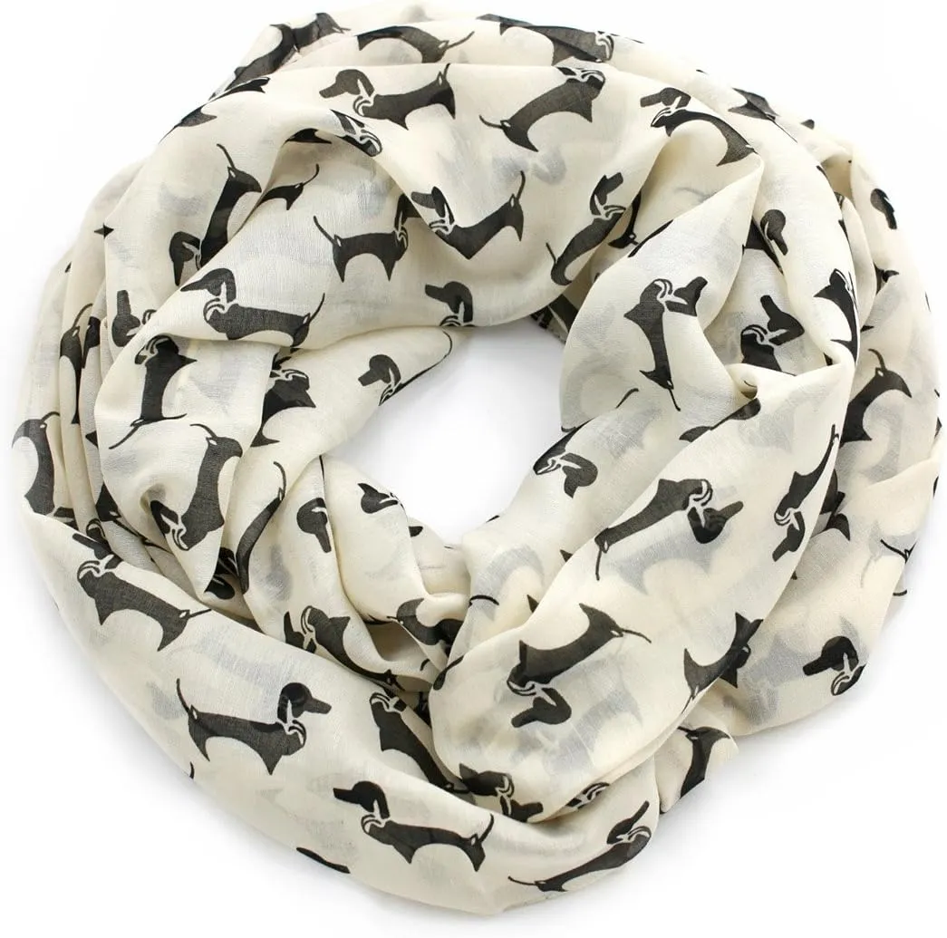 (6 COLORS) Bella Dachshund Doxie Dog Infinity Scarf, Women's Animal Print Loop Shawl