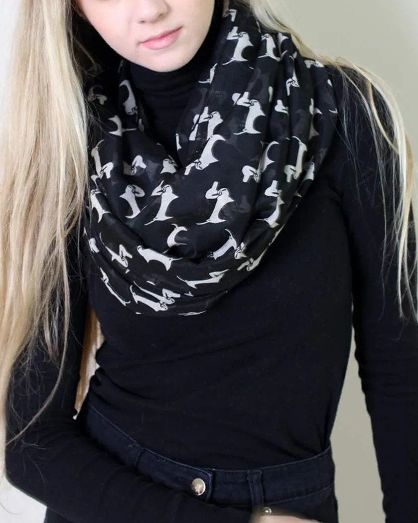 (6 COLORS) Bella Dachshund Doxie Dog Infinity Scarf, Women's Animal Print Loop Shawl