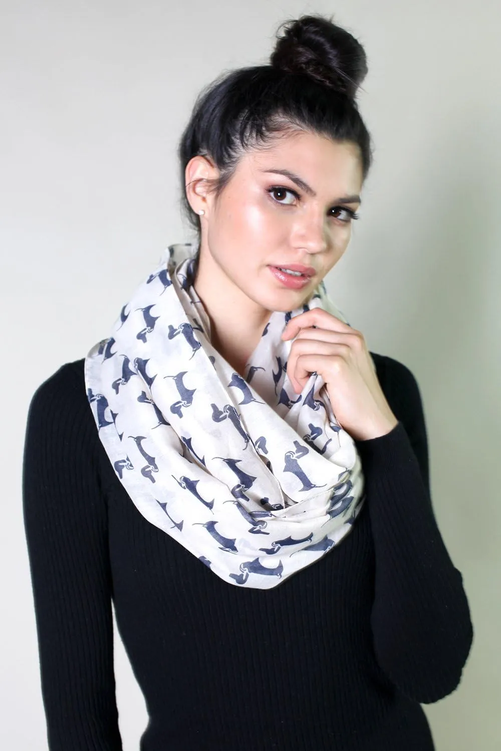 (6 COLORS) Bella Dachshund Doxie Dog Infinity Scarf, Women's Animal Print Loop Shawl