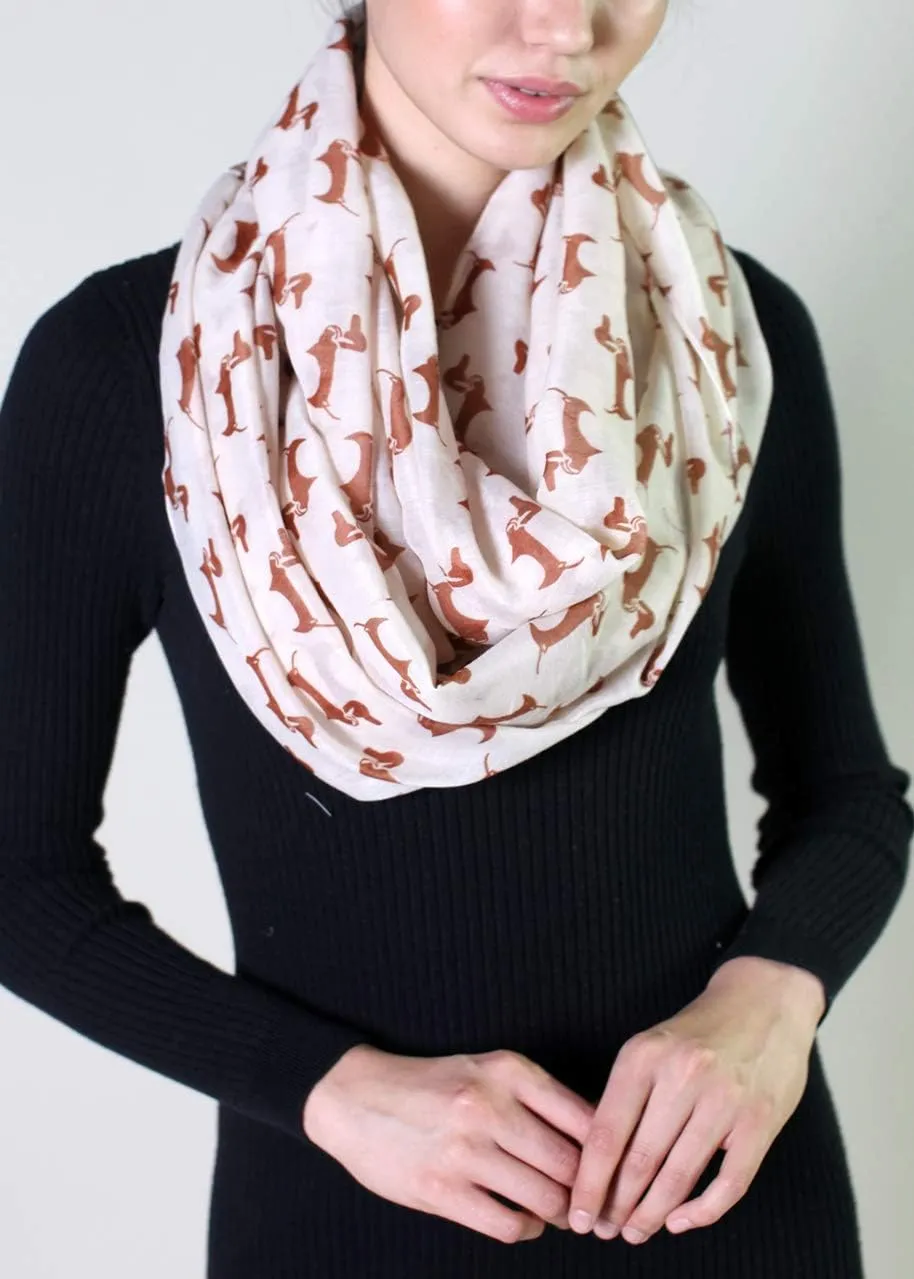 (6 COLORS) Bella Dachshund Doxie Dog Infinity Scarf, Women's Animal Print Loop Shawl