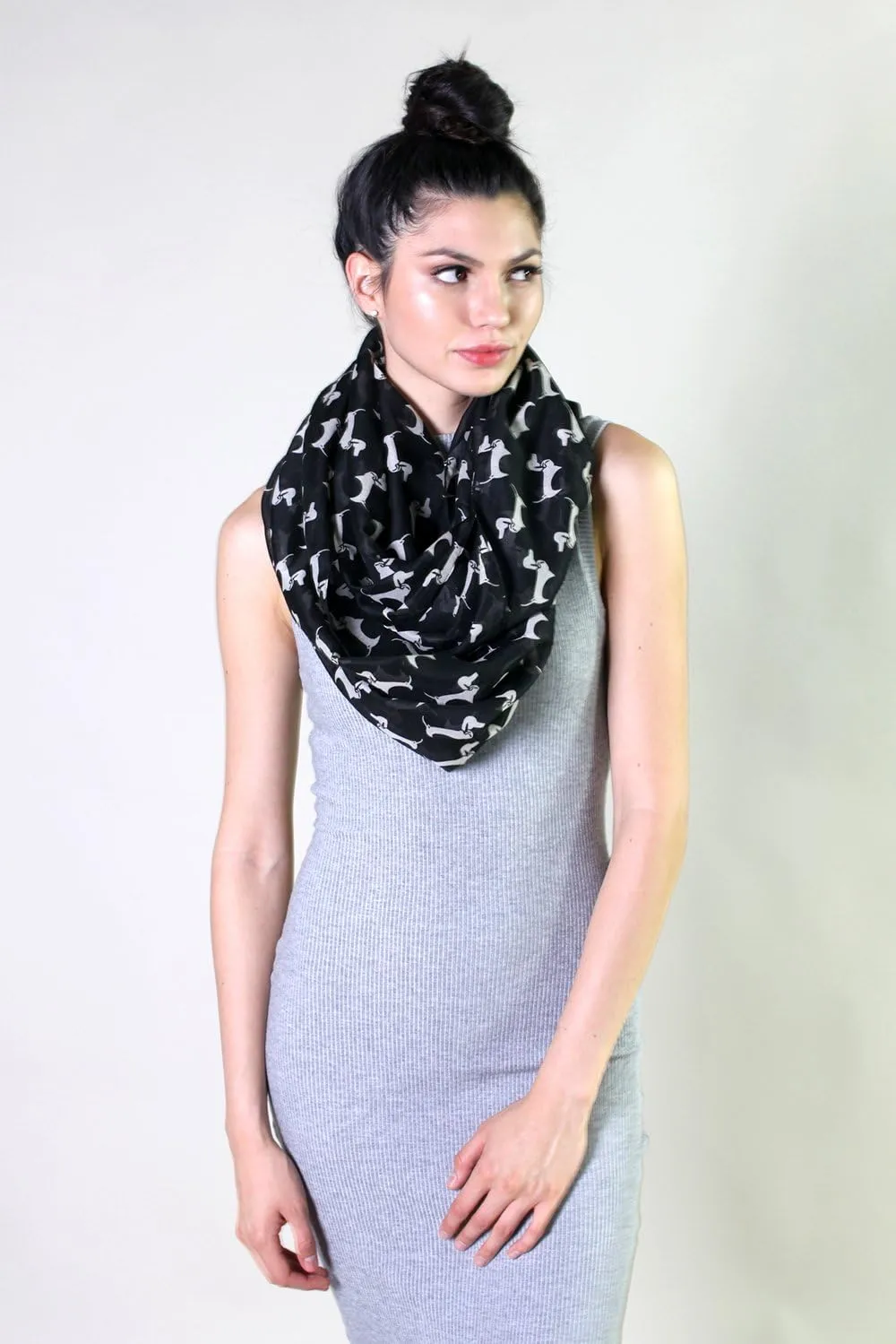 (6 COLORS) Bella Dachshund Doxie Dog Infinity Scarf, Women's Animal Print Loop Shawl