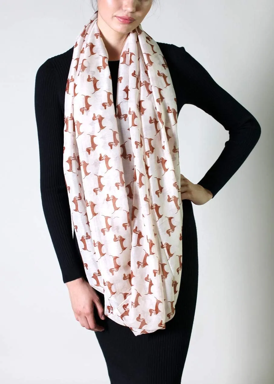 (6 COLORS) Bella Dachshund Doxie Dog Infinity Scarf, Women's Animal Print Loop Shawl
