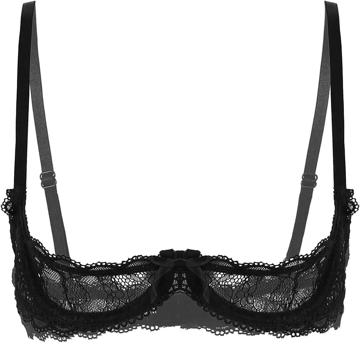 ACSUSS Women Sexy Lingerie Set Sheer Lace 1/4 Cups Push Up Underwire Bra Tops with Pleated Mini Skirt
