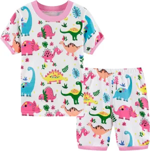 Akyzic Little Girls Summer Pajamas Kids 100% Cotton 2 Piece Pjs Toddler Girls Short Sleeve Sleepwear Clothes Sets 3-10T