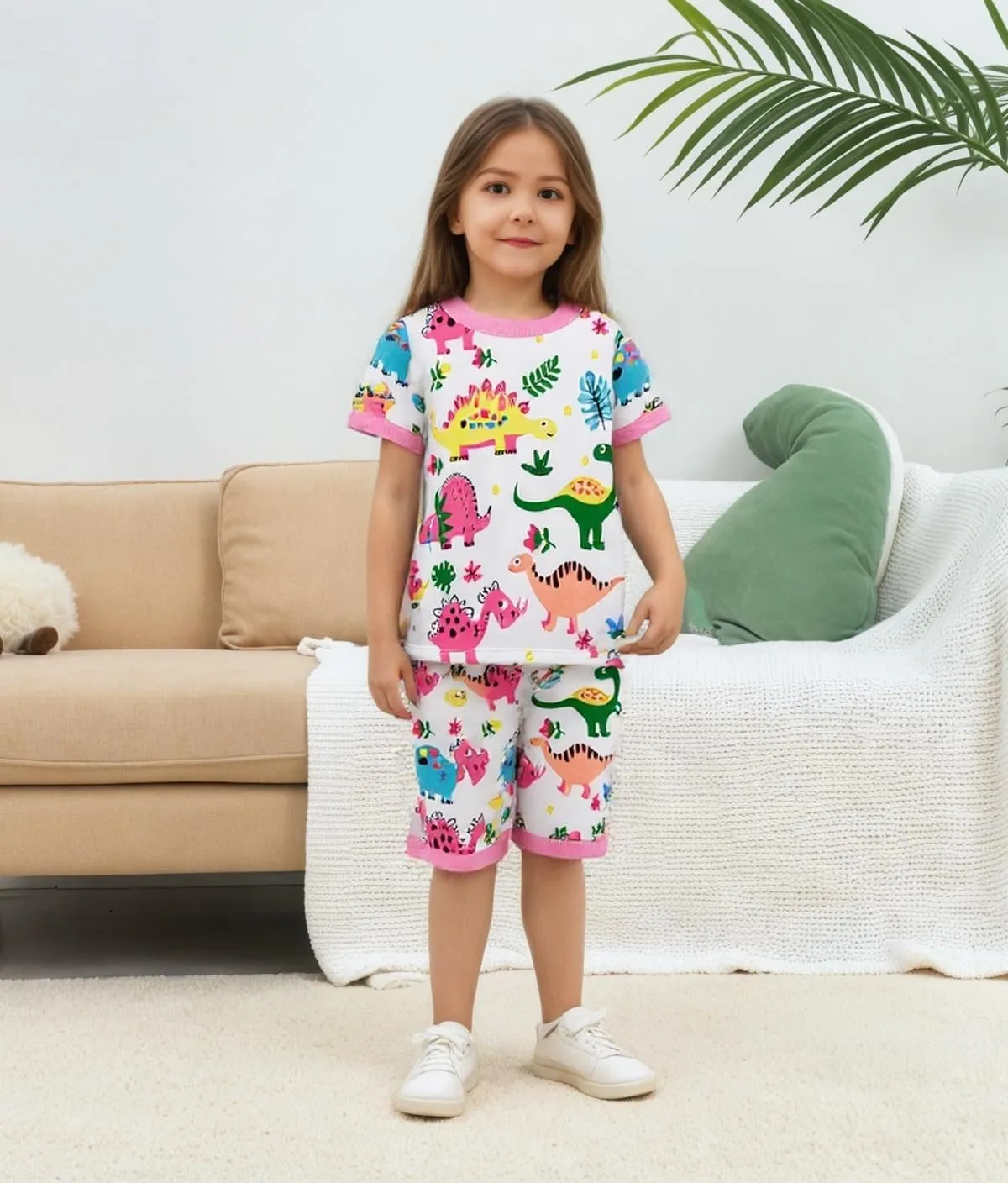 Akyzic Little Girls Summer Pajamas Kids 100% Cotton 2 Piece Pjs Toddler Girls Short Sleeve Sleepwear Clothes Sets 3-10T