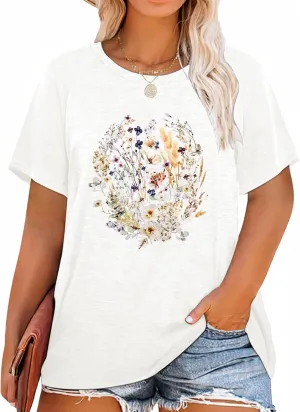Anbech Women Plus Size Tops Cute Kindness Graphic Be Kind Tees Wildflowers Print Teacher Tops