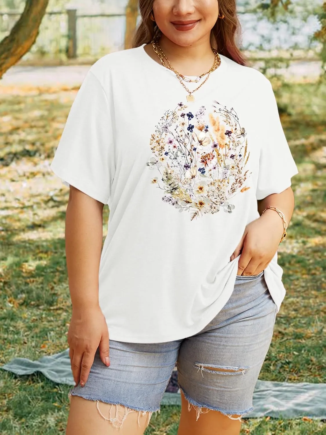Anbech Women Plus Size Tops Cute Kindness Graphic Be Kind Tees Wildflowers Print Teacher Tops
