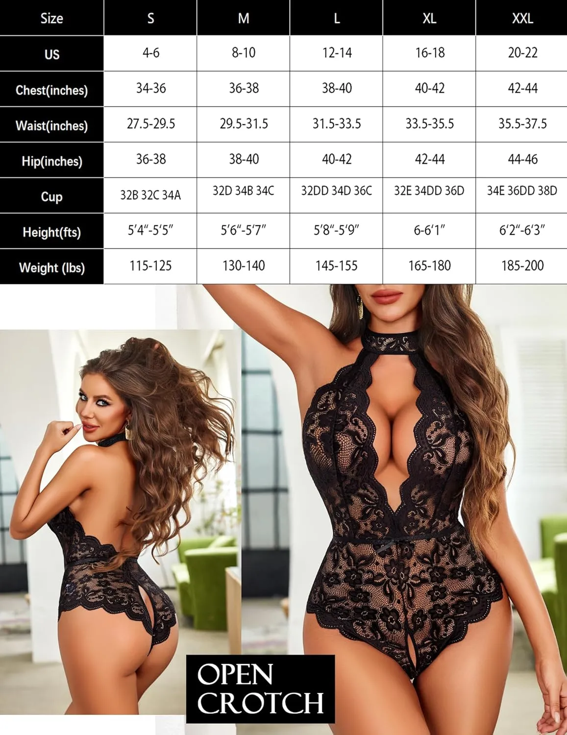 Avidlove Lingerie for Women Halter Lace Bodysuit V Neck Teddy One Piece Babydoll Nightgown
