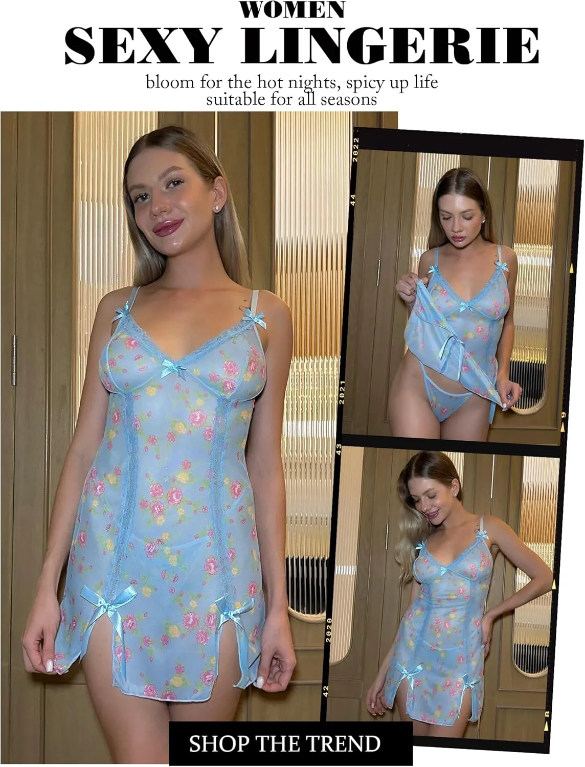 Avidlove Sexy Lingerie for Women Lace Babydoll Chemise Mesh Nightdress V Neck Nightwear Side Split Nightgown