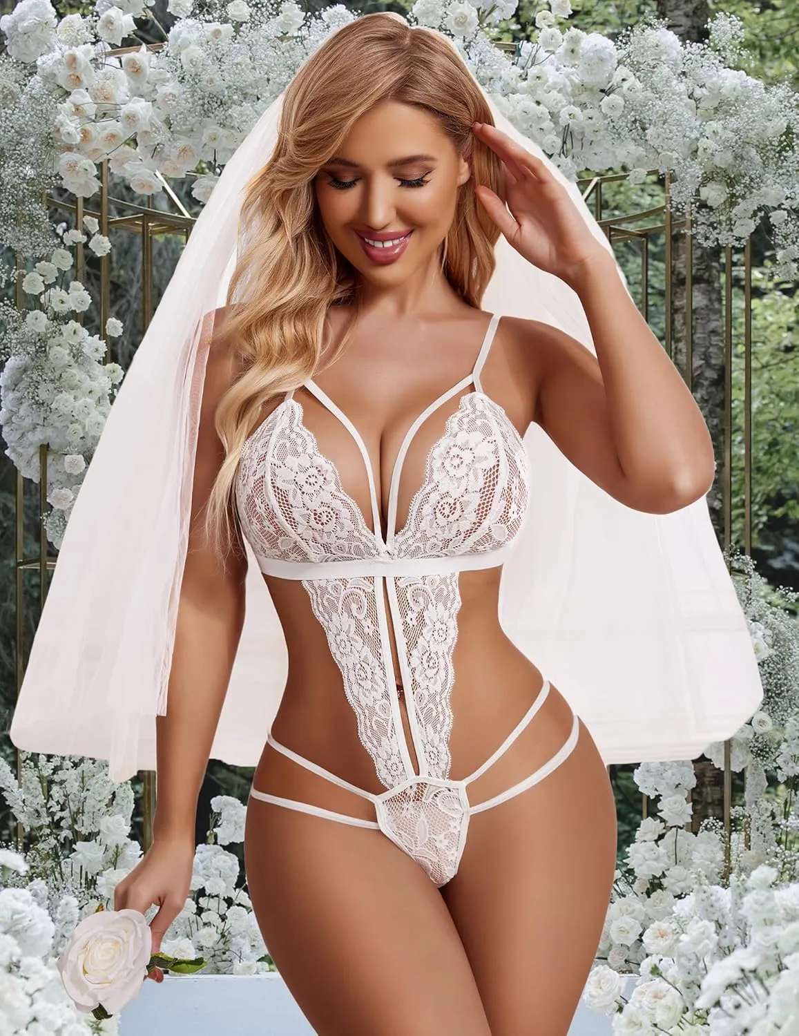 Avidlove Women One Piece Lingerie Deep V Lace Bodysuit Babydoll Teddy Underwear