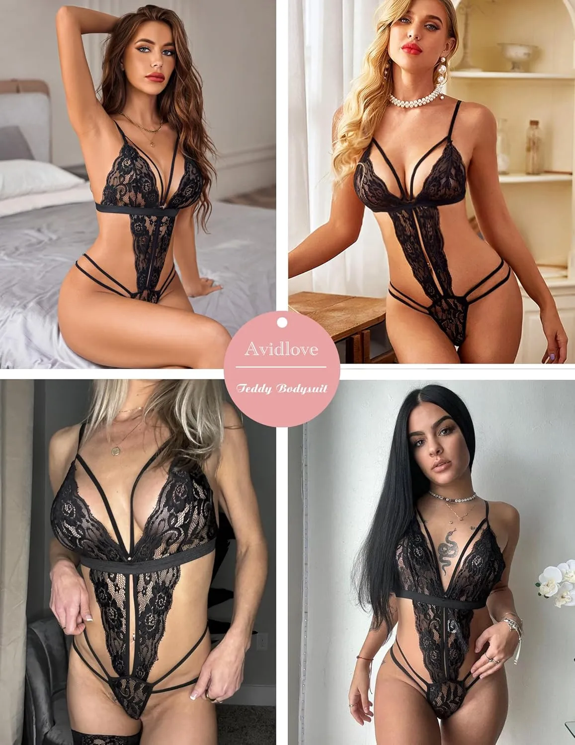 Avidlove Women One Piece Lingerie Deep V Lace Bodysuit Babydoll Teddy Underwear
