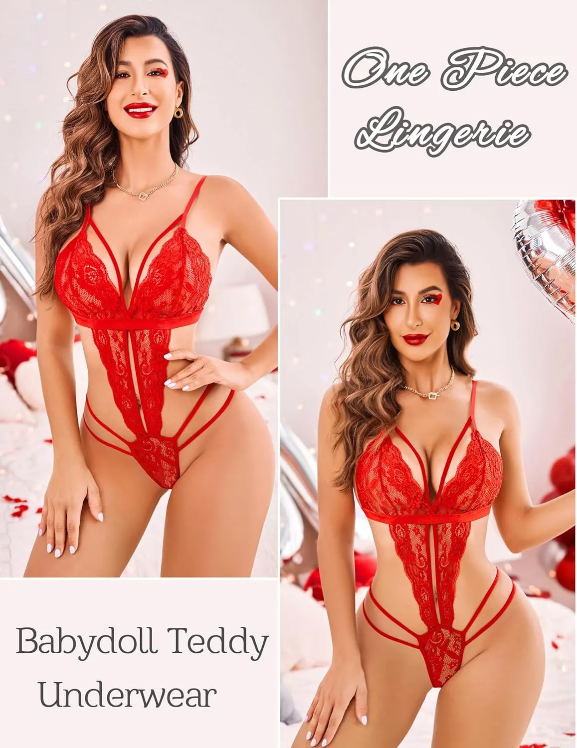 Avidlove Women One Piece Lingerie Deep V Lace Bodysuit Babydoll Teddy Underwear
