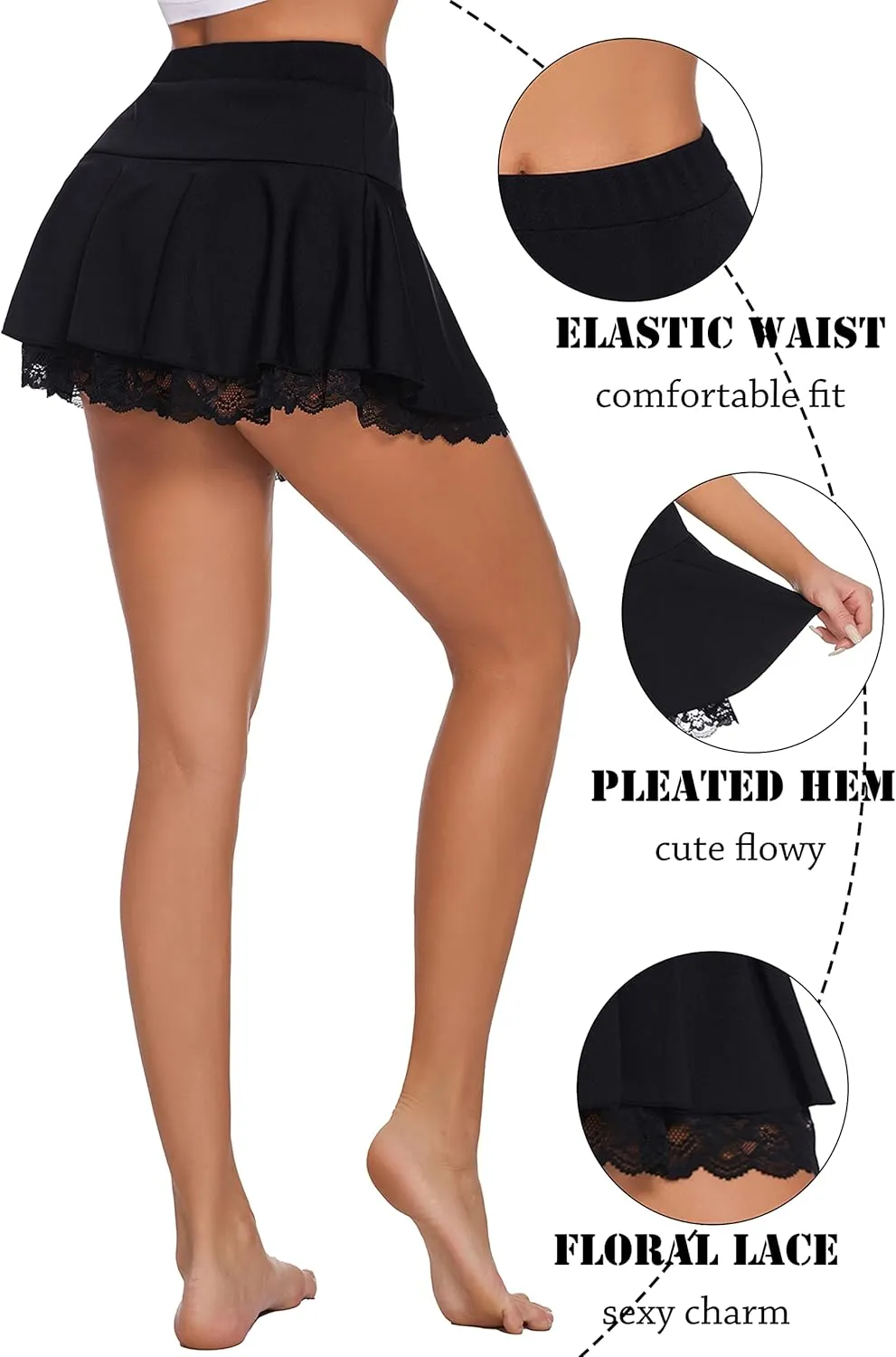 Avidlove Women Pleated Mini Skirt Sexy Lace Ruffle Solid Skirt Lingerie Short Skirts
