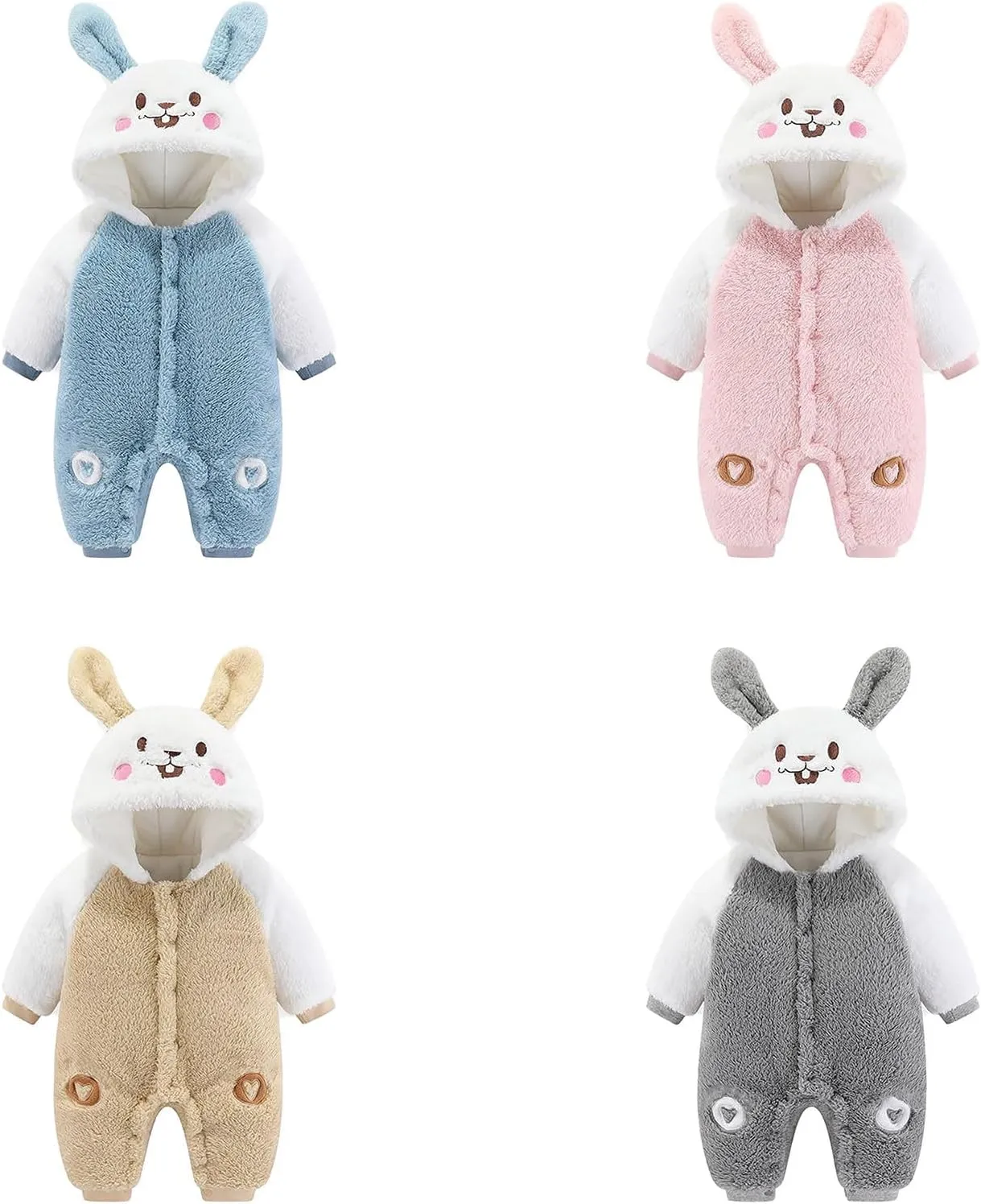Baby Boy's Girl's Fleece Rompers Cute Bunny Shape Hooded Jumpsuit Infant Newborn Winter Thicken Warm Bodysuit