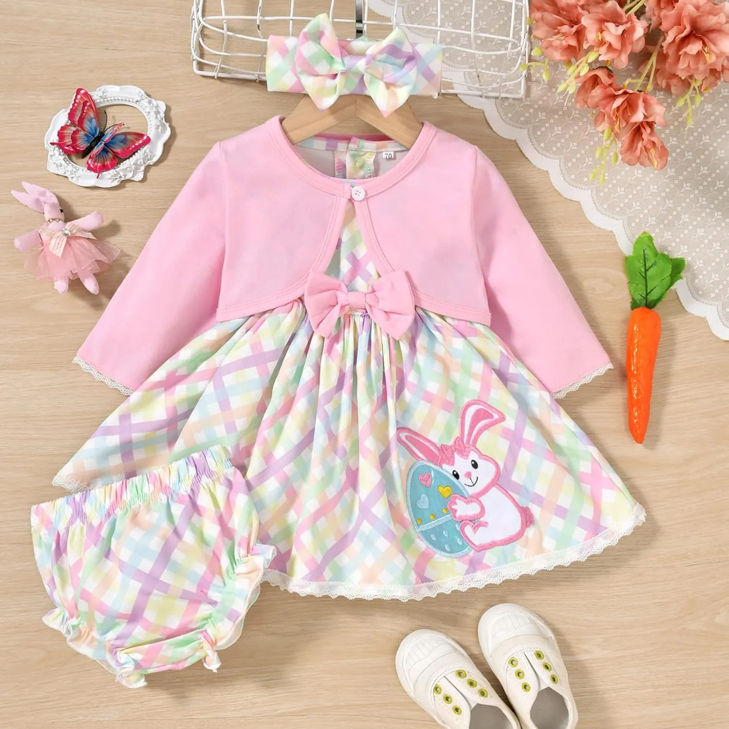 Baby Girl Easter Dress Infant 4pcs Bunny Cardigan Sets