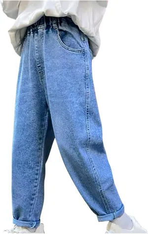Baggy Jeans Boys Elastic Waist Y2K Straight Leg Denim Pants Toddler Loose Jeans Trousers with Pockets Kids Streetwear 4-14T
