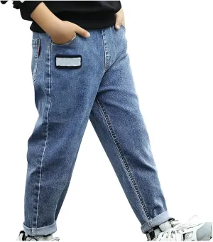 Baggy Jeans Boys Elastic Waist Y2K Straight Leg Denim Pants Toddler Loose Jeans Trousers with Pockets Kids Streetwear 4-14T