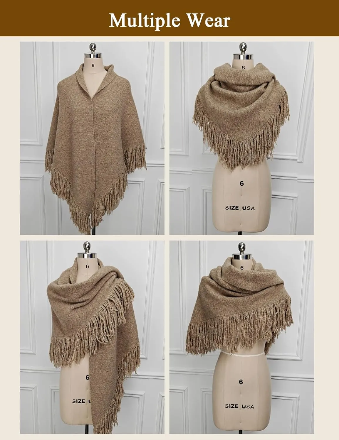 BEAUTELICATE Women Wool Blend Shawl Fringe Shawl Tassel Knitted Blanket Shawls