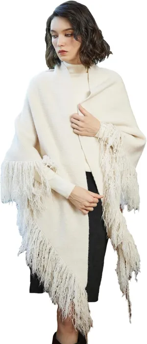 BEAUTELICATE Women Wool Blend Shawl Fringe Shawl Tassel Knitted Blanket Shawls
