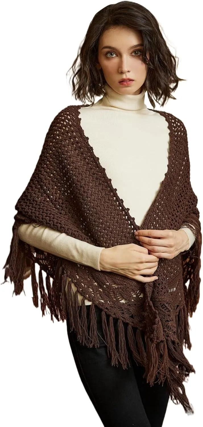 BEAUTELICATE Women Wool Blend Shawl Fringe Shawl Tassel Knitted Blanket Shawls