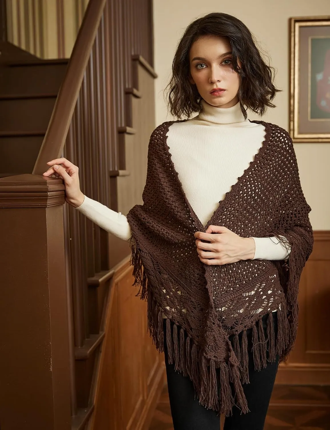 BEAUTELICATE Women Wool Blend Shawl Fringe Shawl Tassel Knitted Blanket Shawls