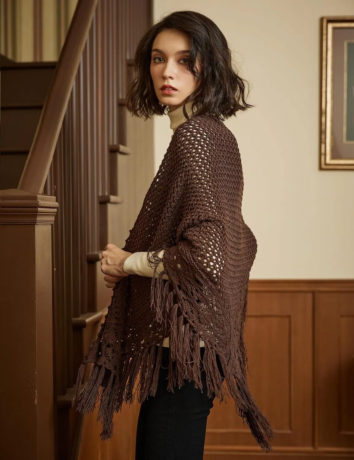 BEAUTELICATE Women Wool Blend Shawl Fringe Shawl Tassel Knitted Blanket Shawls