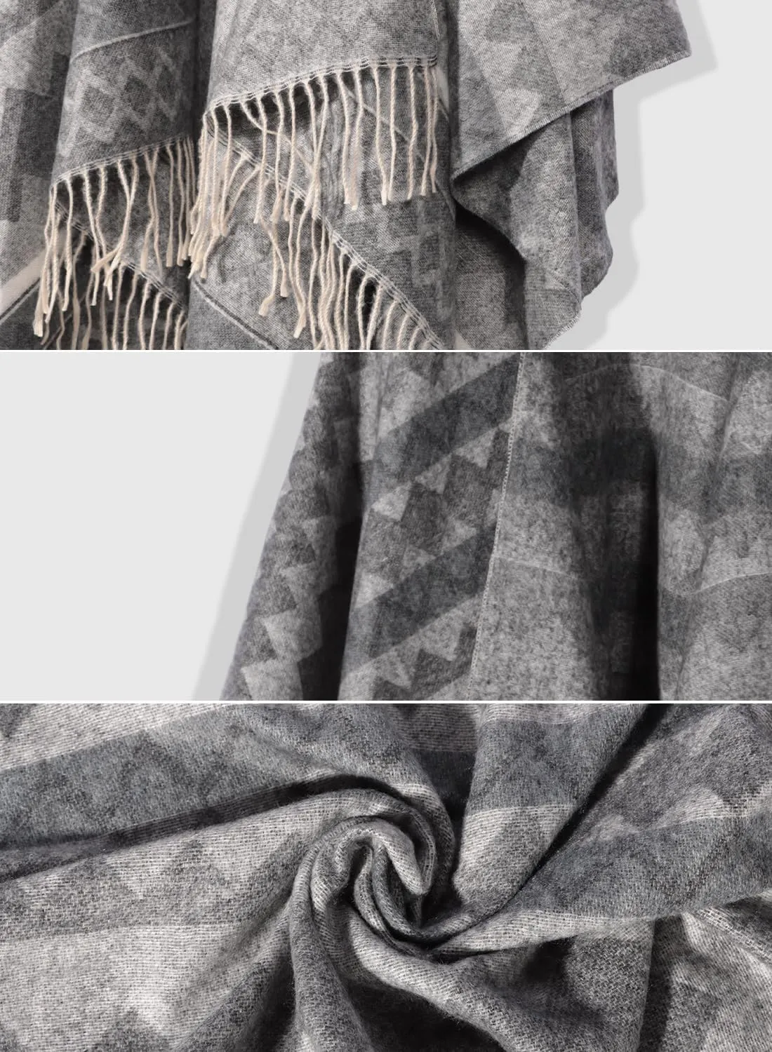 Bestshe Women's Boho Open Front Poncho Knitted Plaid Shawl Wrap Cape Tassel Cardigan Sweater