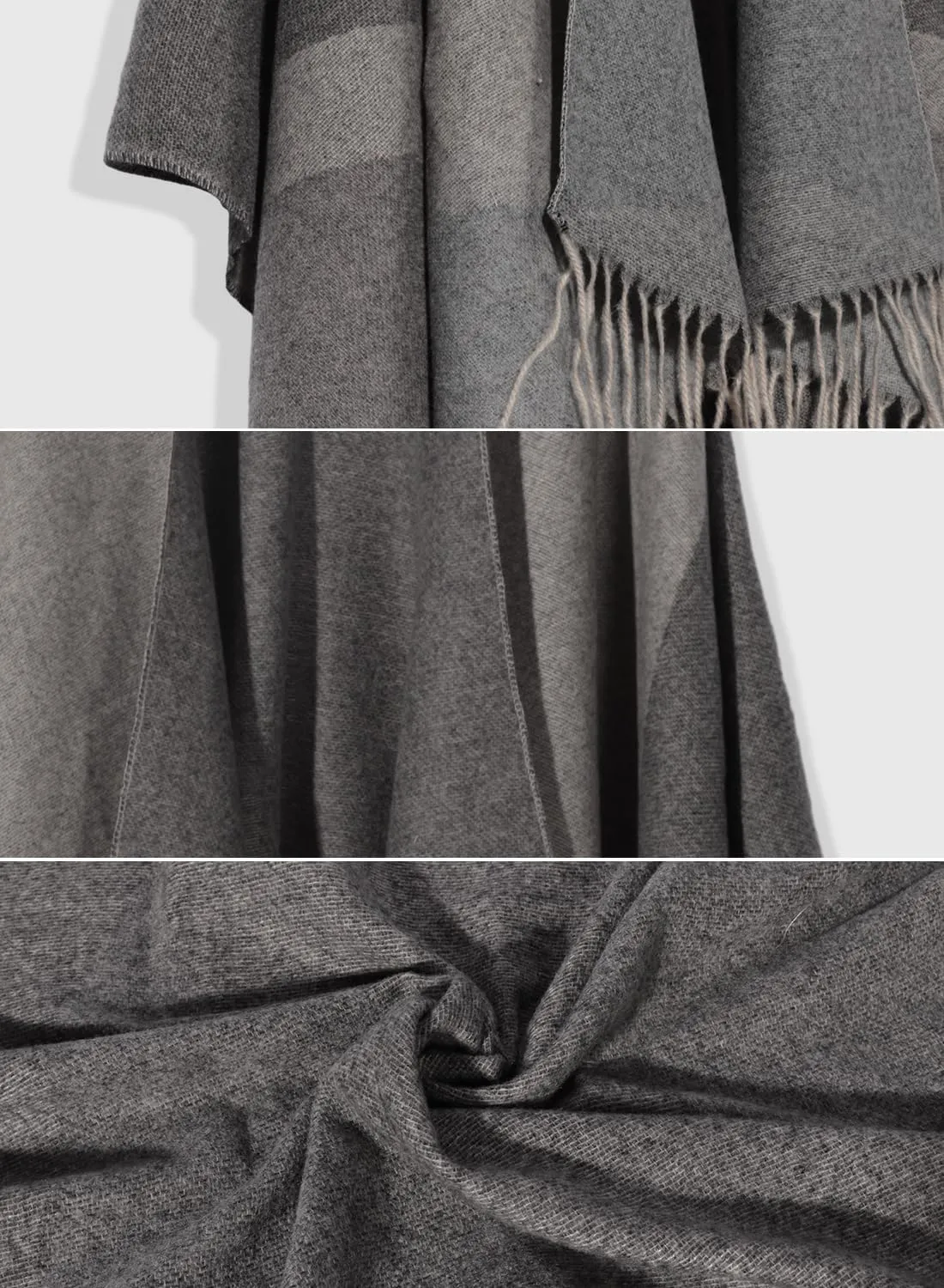 Bestshe Women's Boho Open Front Poncho Knitted Plaid Shawl Wrap Cape Tassel Cardigan Sweater