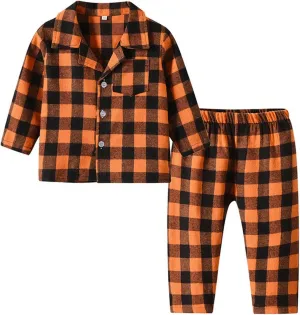 Boys' ajama Set Kids Toddler Plaid Button Down js Long Sleeve leepwear Tops Pants Baby Cotton oungewear Outfit